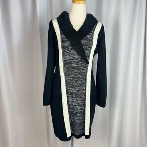 Calvin Klein Women’s Sweater Size Petite Large Dress Black & White Cable Knit